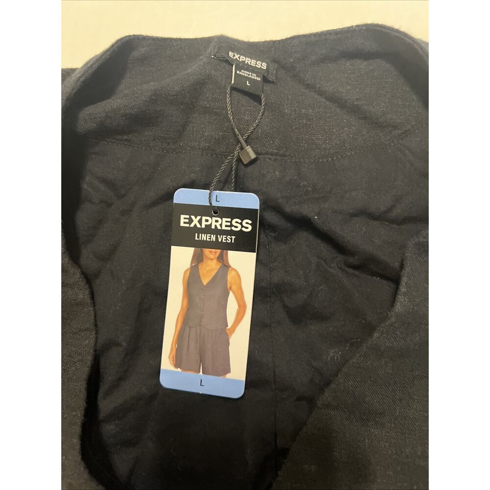 Express Womens Large Black Linen Blend Button Front Vest Sleeveless NWT $78 L - Picture 5 of 6